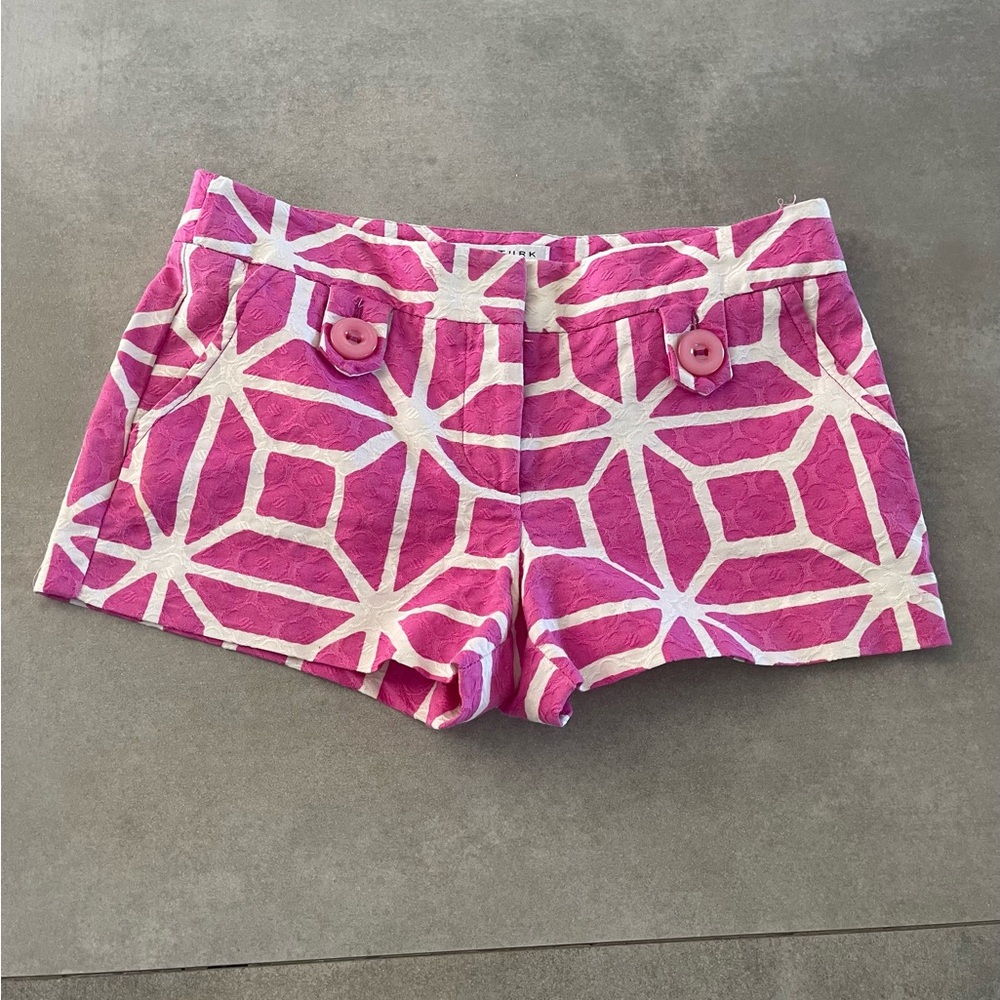 Trina Turk Pink and White Shorts with Geometric Pattern